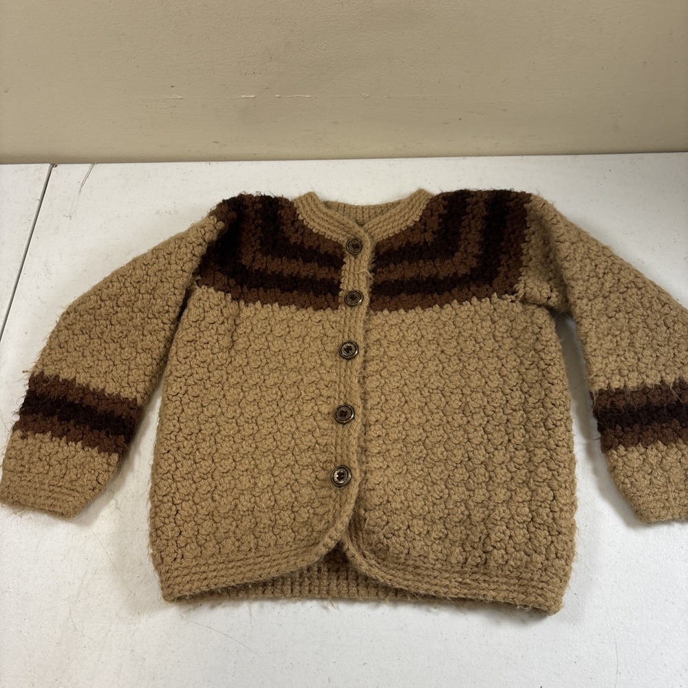 Children's Cardigan Sweater Gold Button Sz 3T-4T Soft Heavy hand knit Vtg